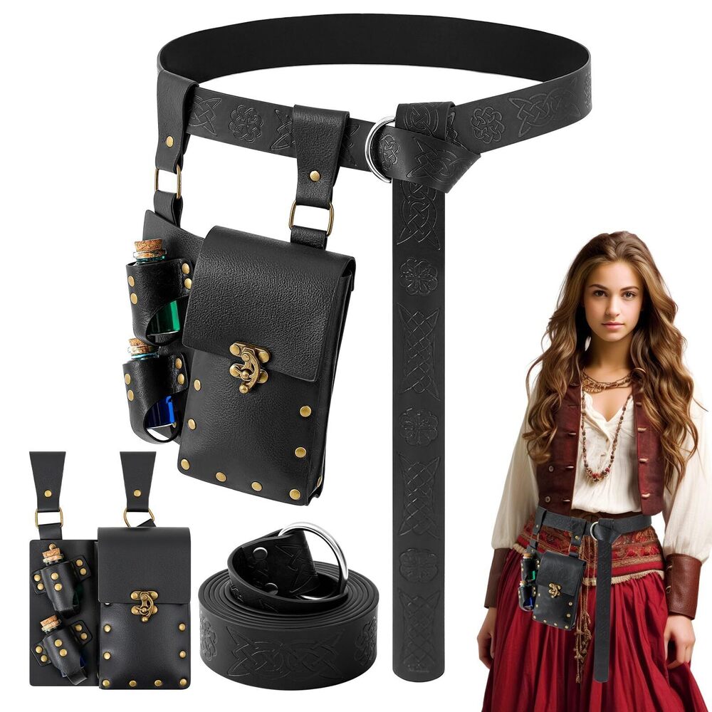 6298 Renaissance Belt Pouch with Potion Bottles Halloween Medieval Costume